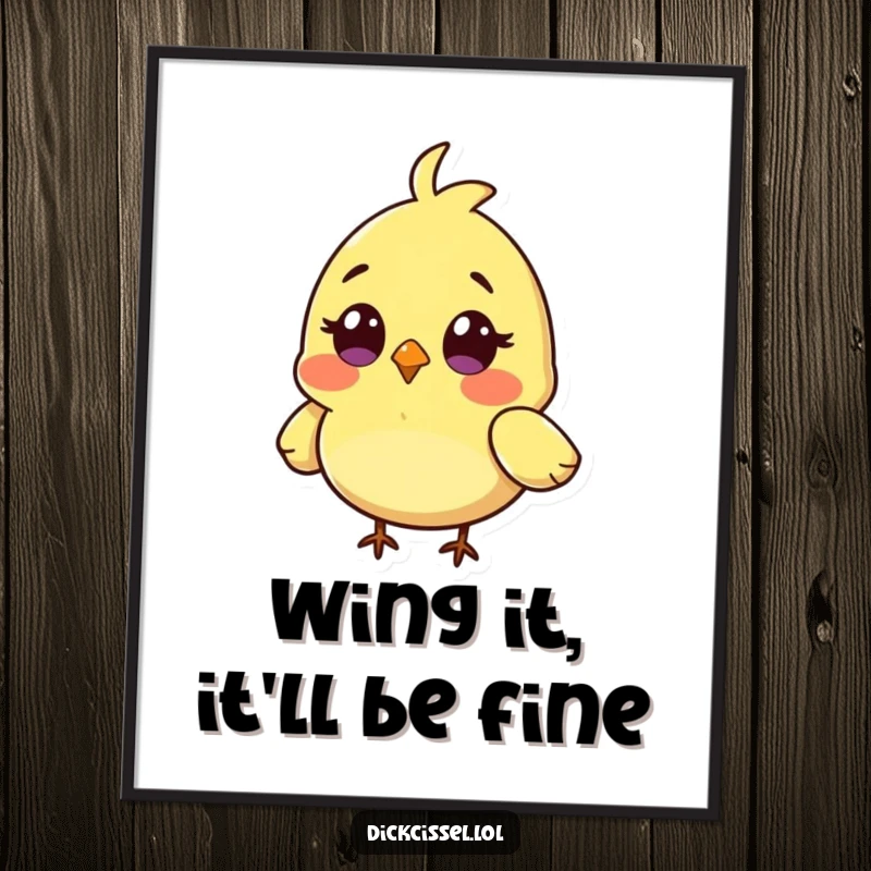 Funny Free Printable Wall Art depicting a tiny bird with a comically surprised expression and wings slightly askew.