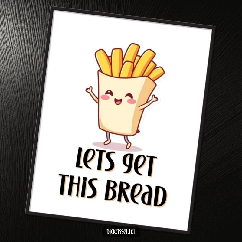 Funny Free Printable Wall Art of a happy french fry character performing a joyful grand twirl, great for quirky wall art.