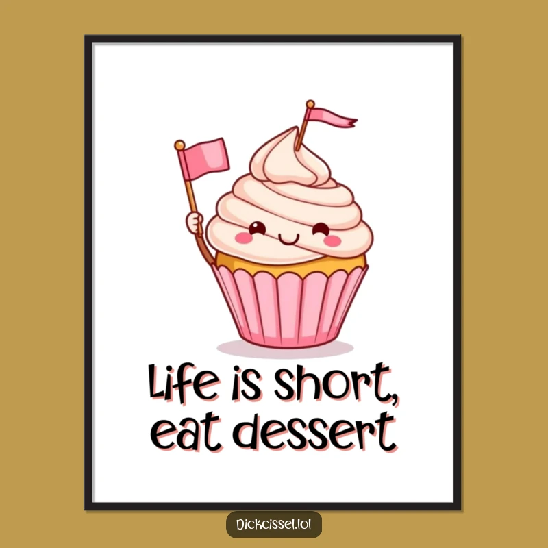 Free Printable Wall Art: Waving Cupcake Character, Humorous Downloadable Decor