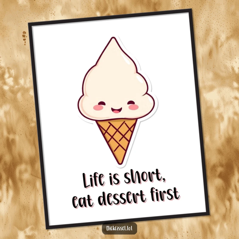 Funny Free Printable Wall Art: A smiling ice cream cone offering another cone, bringing sweet charm. Downloadable art.