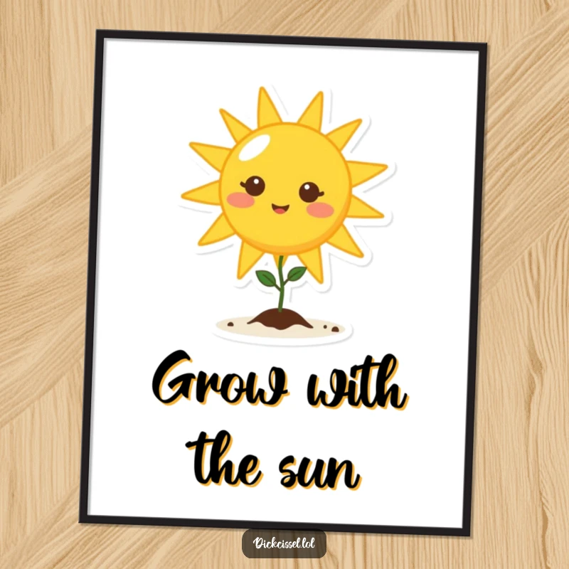 Funny Free Printable sun character beaming brightly over a sprouting seedling, uplifting wall art.