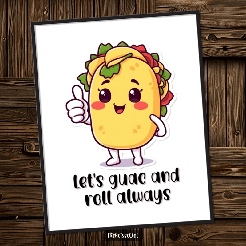 Funny Free Printable Wall Art of a happy taco character giving a surprised thumbs up, perfect for kitchen decor.