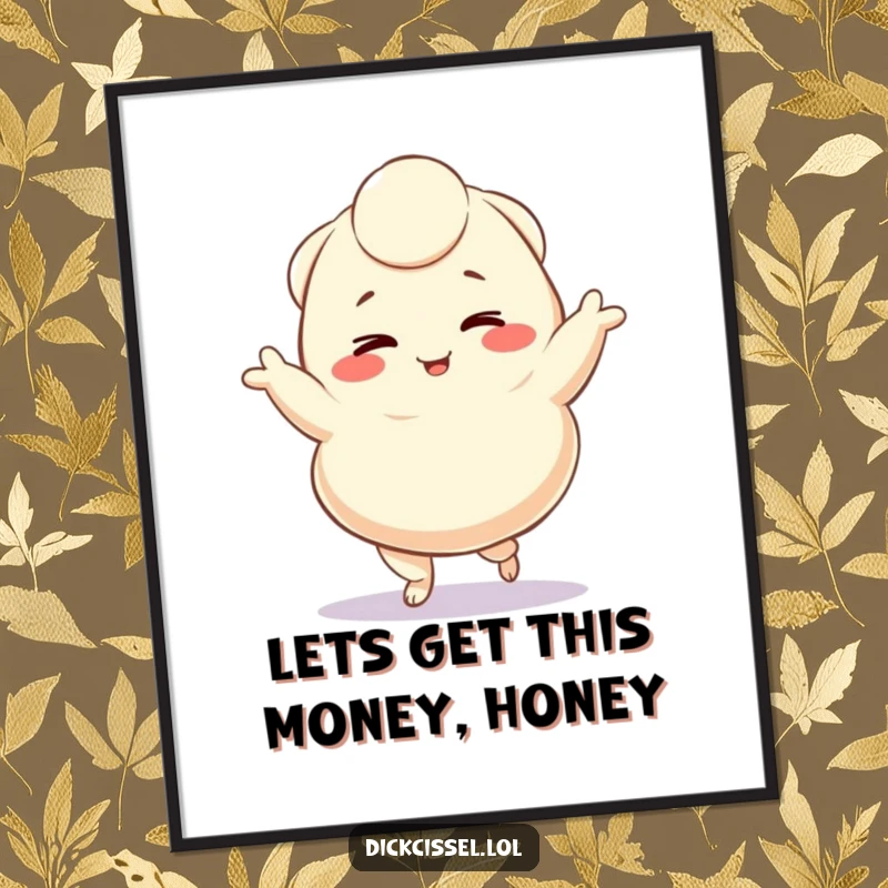 Funny Free Printable Wall Art of a winking dumpling character enthusiastically performing a delightful jig, great for quirky wall art.