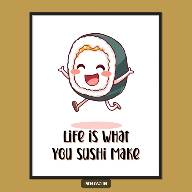 Free Printable Funny Sushi Wall Art: Leaping Roll Downloadable Decor