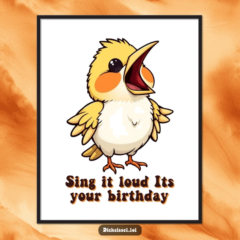 Funny Free Printable Wall Art depicting a bird mimicking a dramatic opera singer, beak wide open, adding a theatrical element.