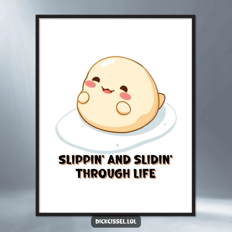 Funny Free Printable Wall Art: A cheerful dumpling comically sliding down a slippery surface, bringing laughter to any room.