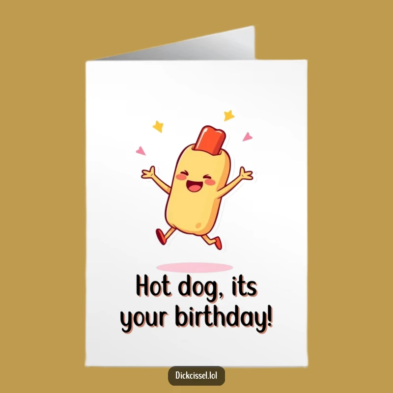 Free Printable Funny Birthday Card Jumping Hot Dog, Your DIY Downloadable Gift
