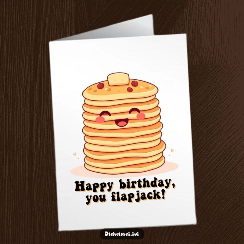 Funny Free Printable Birthday Card: A stack of pancakes joyfully bounces together, celebrating a happy birthday.
