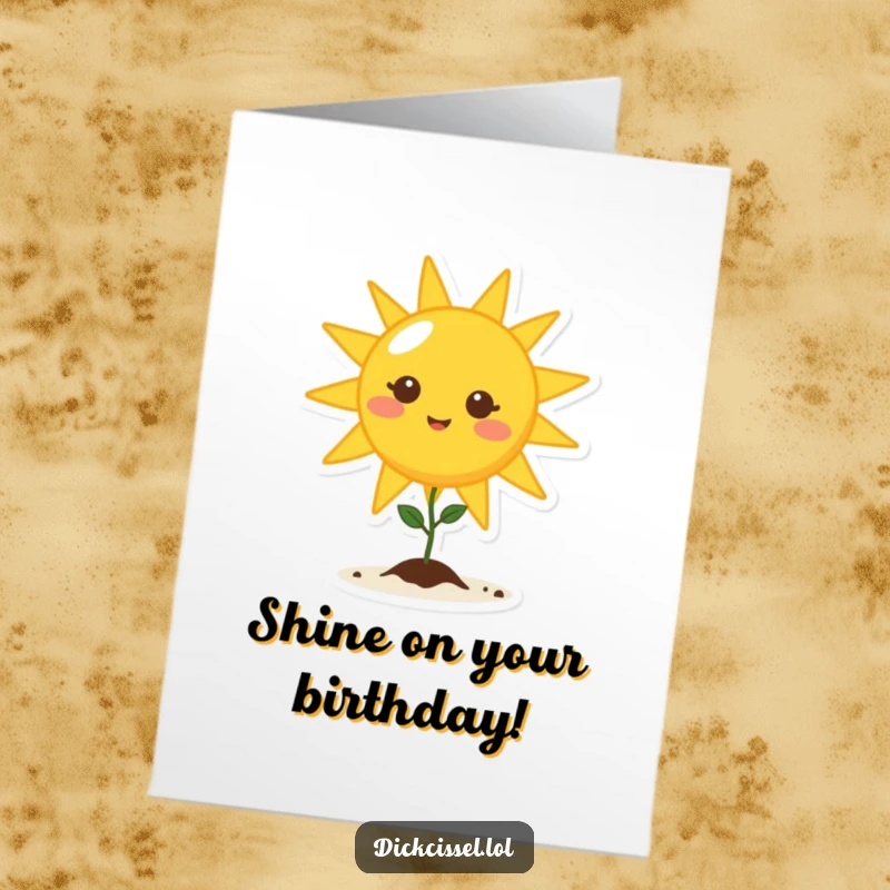 Funny Free Printable sun character beaming brightly over a small sprouting seedling, perfect for birthdays.