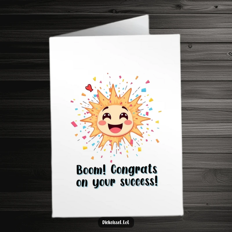 Funny Free Printable Congratulations Card featuring a happy explosion sticker with confetti bursting out, celebrating success with excitement.