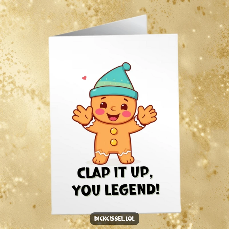 Funny Free Printable Congratulations Card: A happy gingerbread man clapping with glee, perfect for celebrating achievements.
