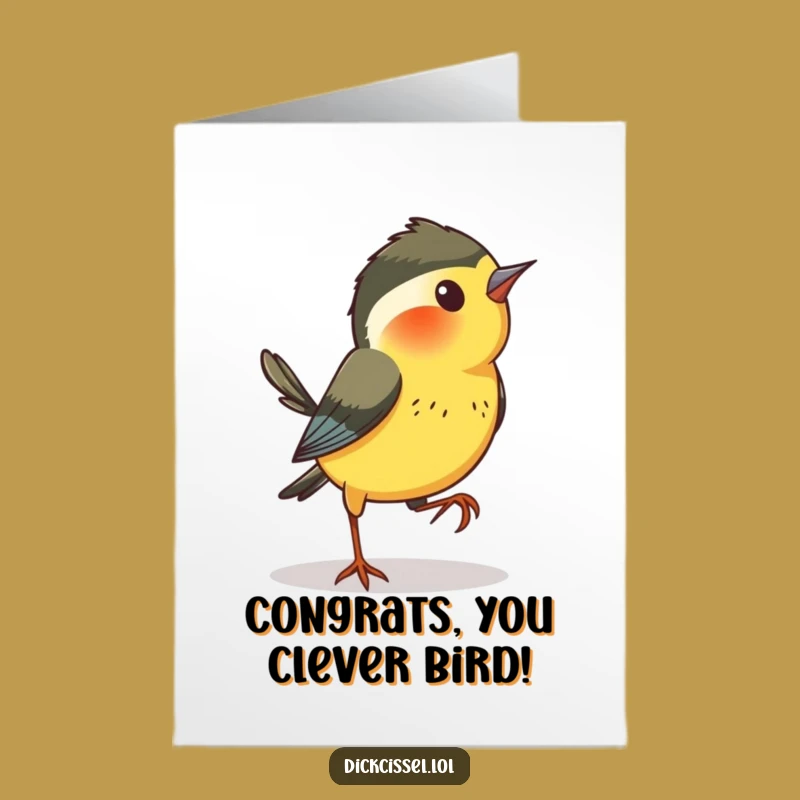 Free Printable Dickcissel Congrats Card: Playful Bird Hops Sideways for Your Big Win