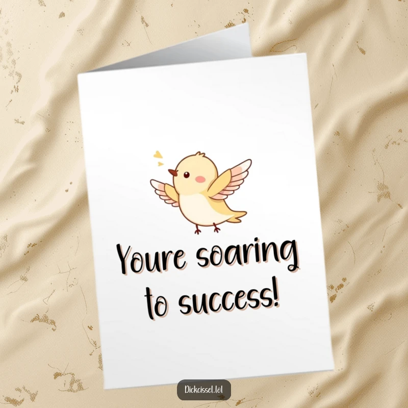 Funny Free Printable Congratulations Card showcasing a tiny bird in joyful flight, wings spread wide, celebrating an achievement.