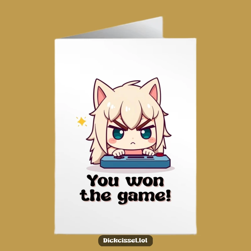 Free Printable Congrats Card: Focused Gamer Character Wins, Hilarious Achievement Gift