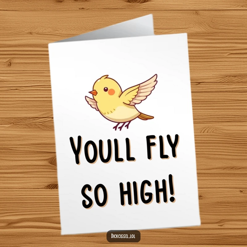 Funny Free Printable Congrats Card: A tiny bird hovering with energetic wing flaps, humorously celebrating their success.