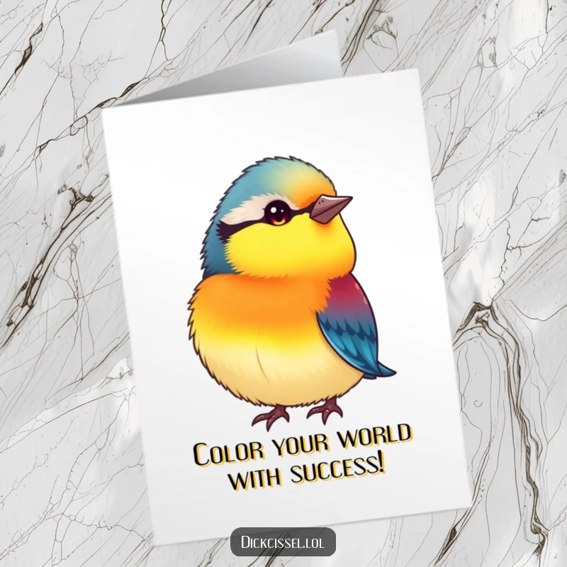 Funny Free Printable Congratulations Card: Small plump bird tilted head, looking curious about success, a unique downloadable gift.