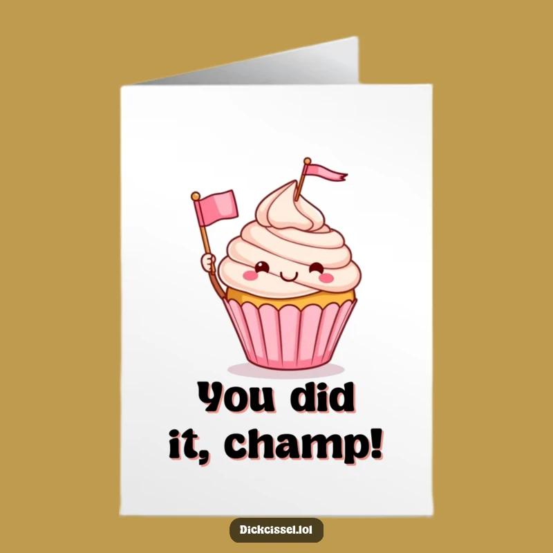 Free Printable Congrats Card: Waving Cupcake, Fun Downloadable for Triumphant Moments