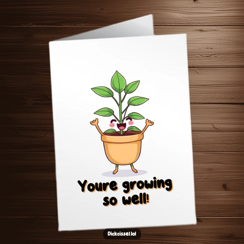 Funny Free Printable potted plant character dancing joyfully, perfect for congratulations.