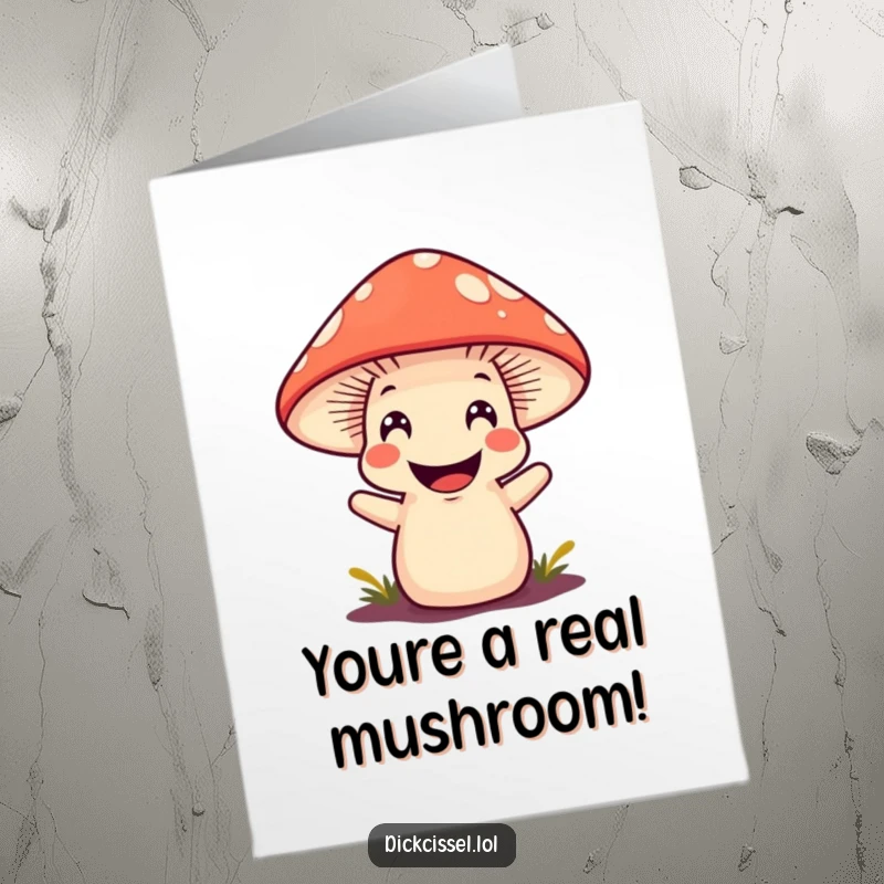 Funny Free Printable mushroom character popping up with a cheerful grin for a congratulatory note.