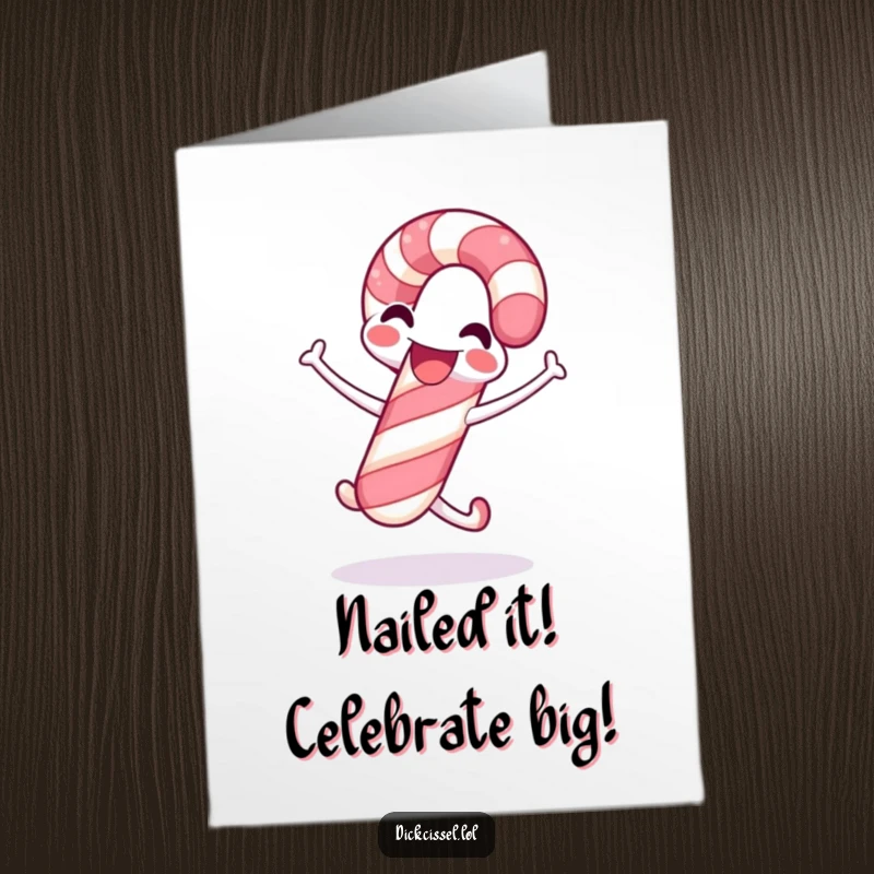 Funny Free Printable Congratulations Card: A smiling candy cane jumps in celebration of a momentous occasion.