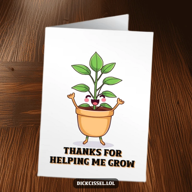 Funny Free Printable potted plant character dancing happily, ideal for a thank you.