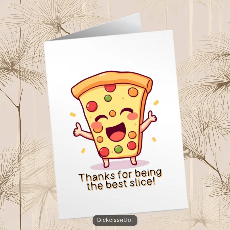 Funny Free Printable Thank You Card of an excited pizza slice giving a happy wink of thanks.