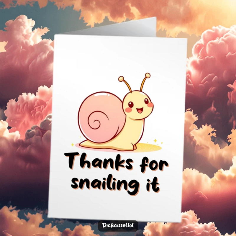 Funny Free Printable Thank You Card featuring a cheerful snail with a sparkling trail, conveying thanks with a slow and shiny message. A delightful way to express gratitude.