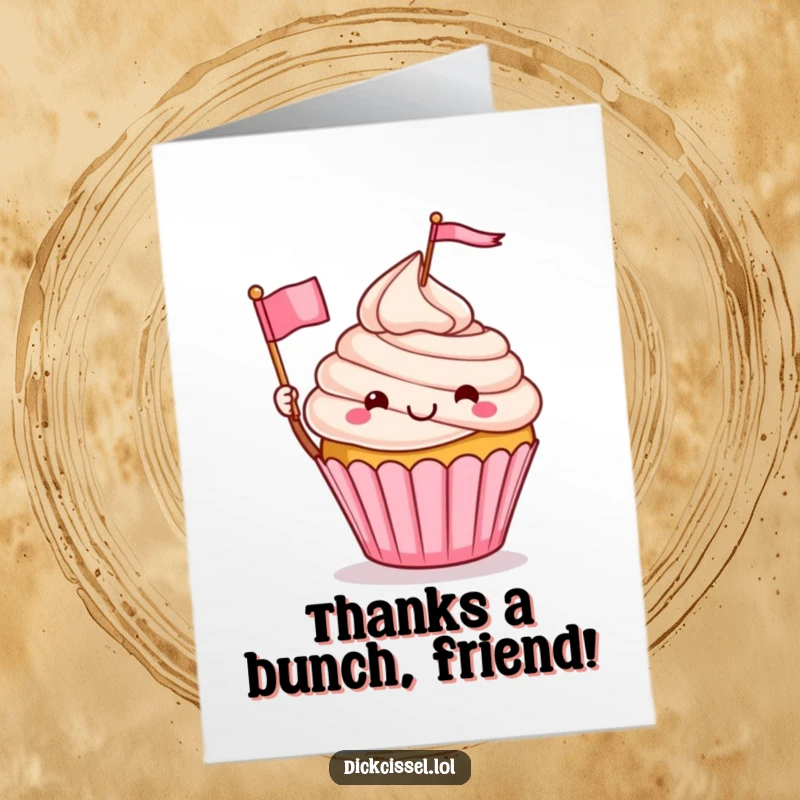 Funny Free Printable Thank You Card showcasing a cute cupcake character giving a small, cheery wave, excellent for a DIY thank you.
