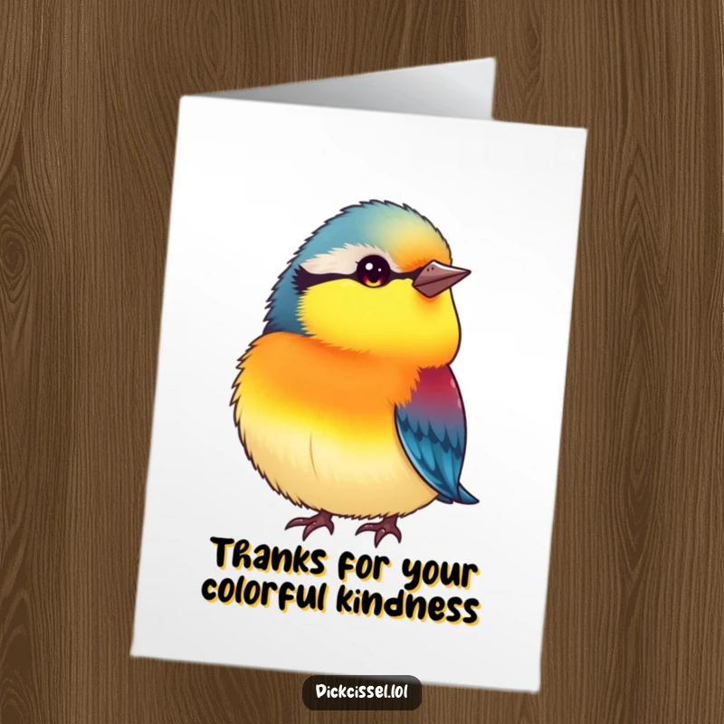 Funny Free Printable Thank You Card: Small plump bird tilted head, looking inquisitively, expressing thanks, a thoughtful downloadable gift.