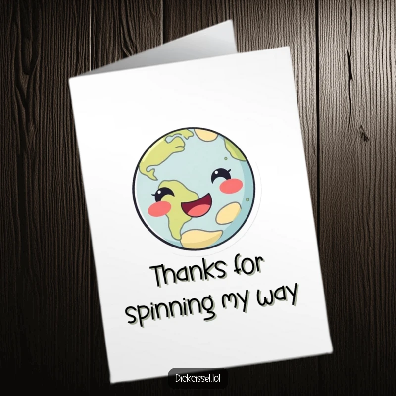 Funny Free Printable Thank You Card: A happy planet performing a playful spin, sending cheerful thanks. DIY gift.
