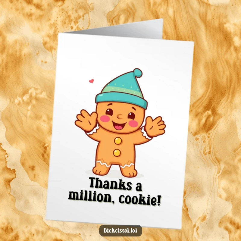 Funny Free Printable Thank You Card: A happy gingerbread man clapping, a sweet and funny way to say thanks.
