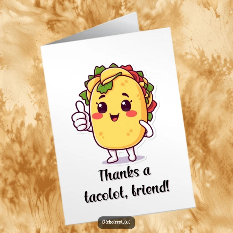 Funny Free Printable Thank You Card featuring a happy taco character giving a surprised thumbs up of gratitude.
