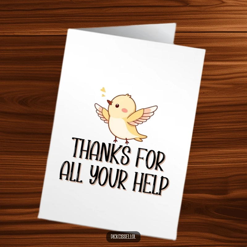 Funny Free Printable Thank You Card with a tiny happy bird chirping, wings outstretched, conveying gratitude with a song.