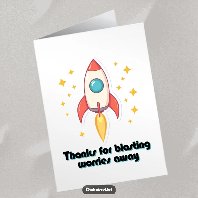 Funny Free Printable Thank You Card: A rocket with a star trail, expressing immense gratitude. DIY gift.
