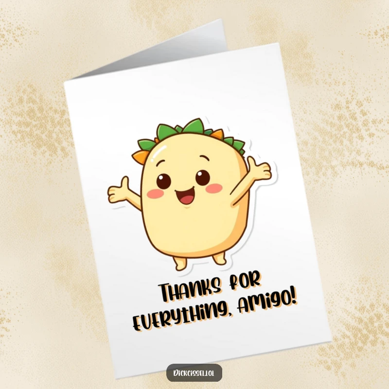 Funny Free Printable Thank You Card: A smiling taco character welcomes with open arms, offering a heartfelt thank you.