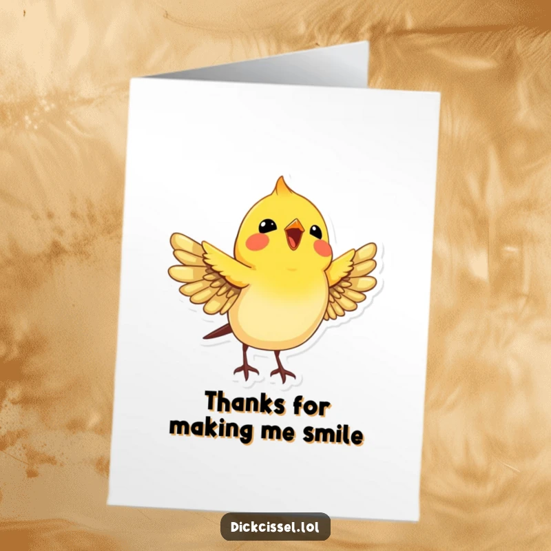 Funny Free Printable Dickcissel Thank You Card: A bird with wings open wide, expressing joy and sincere gratitude.