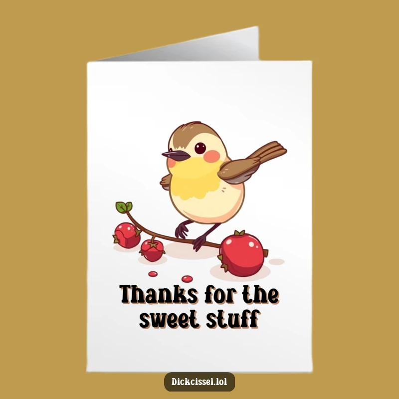 Free Printable Dickcissel Thank You Card: Energetic Bird Pecks Berry for Your Kindness