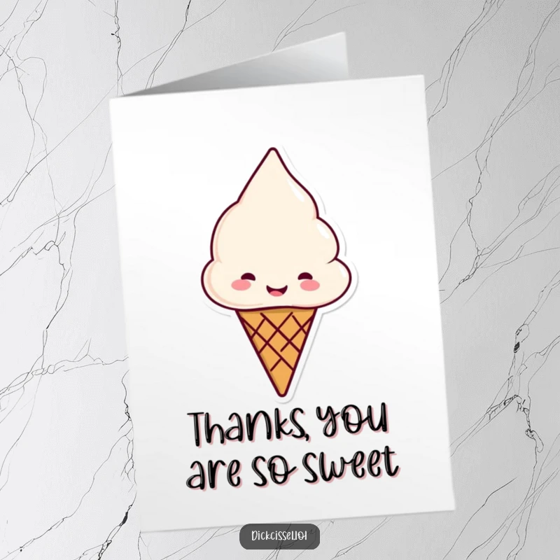 Funny Free Printable Thank You Card: A smiling ice cream cone offering a cone, expressing sweet thanks. DIY gift.