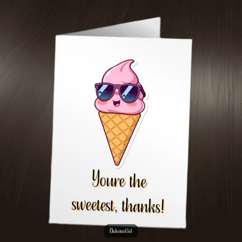 Funny Free Printable Thank You Card: A delighted ice cream cone character in sunglasses, delivering thanks with a cool and stylish flair.