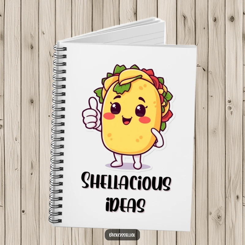 Funny notebook with a cheerful taco character giving a surprised thumbs up, perfect for jotting down ideas humorously.