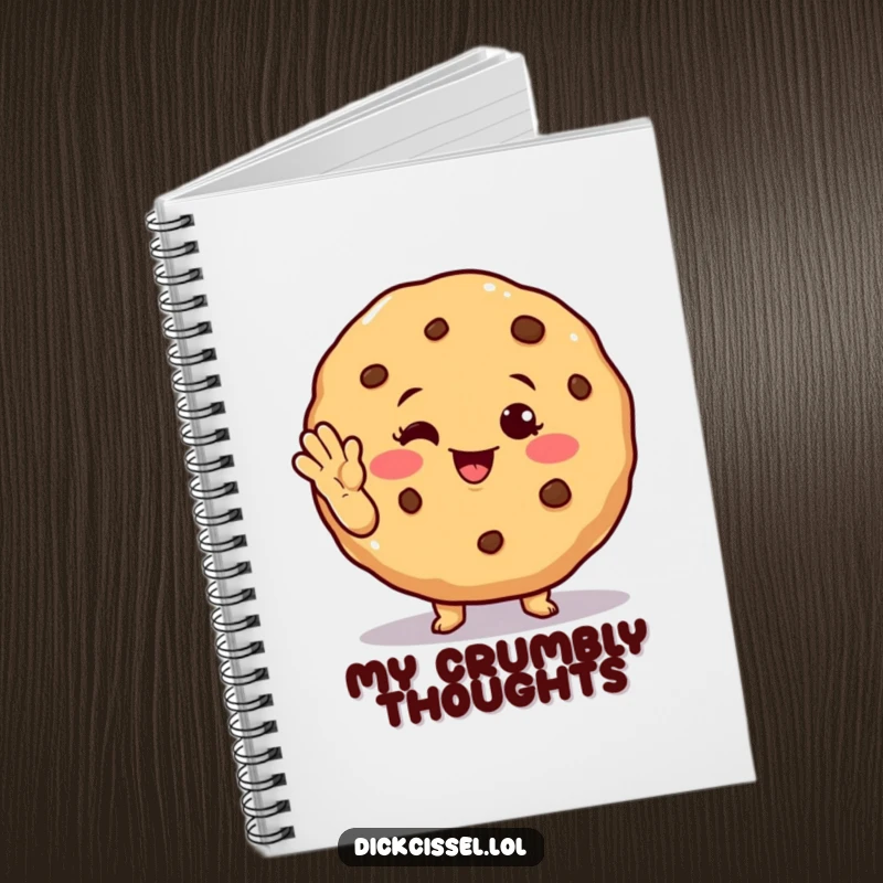 Funny winking cookie notebook with a cheerful cookie character winking and waving, perfect for jotting down friendly thoughts.