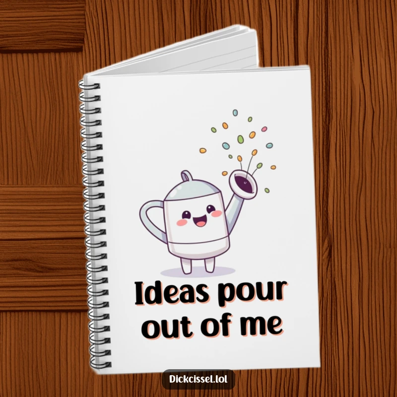 Funny watering can character happily spraying a rainbow, perfect for jotting down notes in a garden journal.