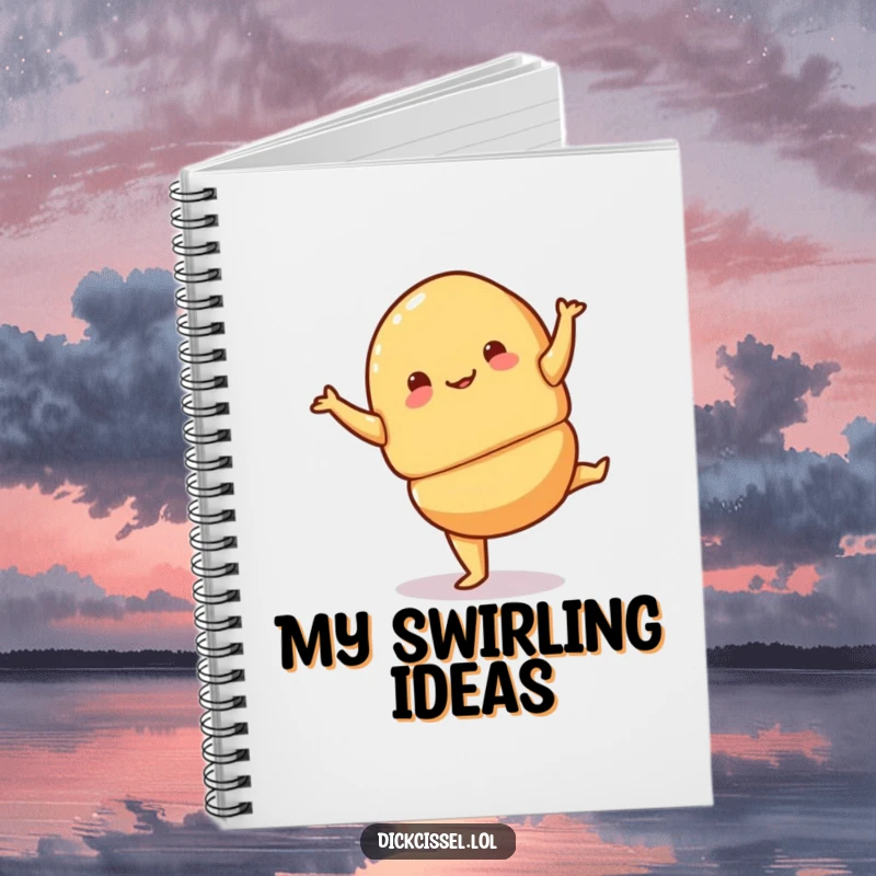 Funny croissant pirouette notebook with a playful croissant performing a jaunty turn, perfect for elegant note-taking.