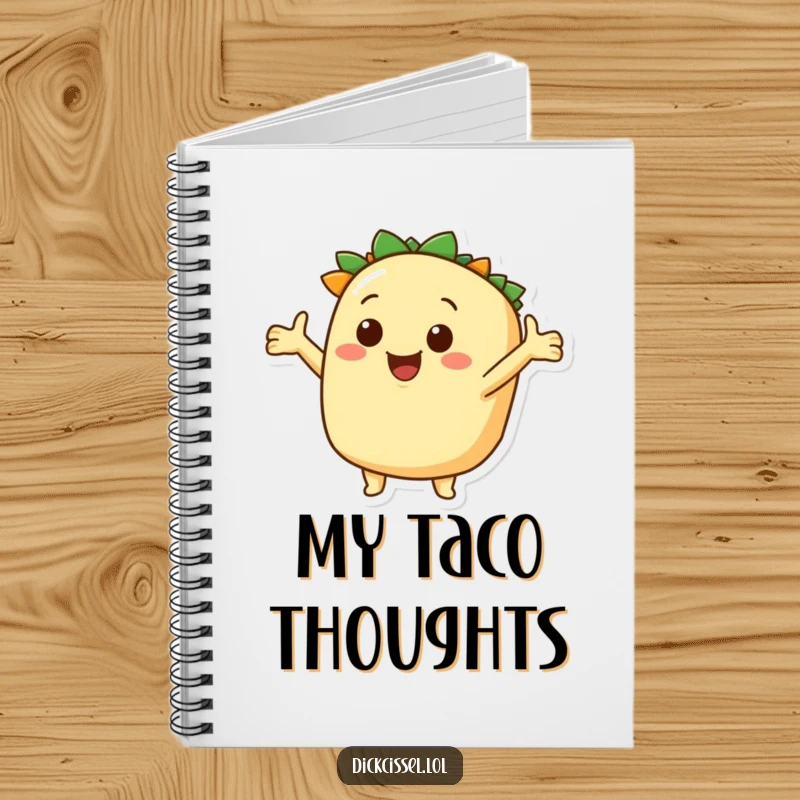 Funny taco explorer notebook, smiling character with open arms, perfect for planning adventures or jotting notes. A fun and functional stationery item.