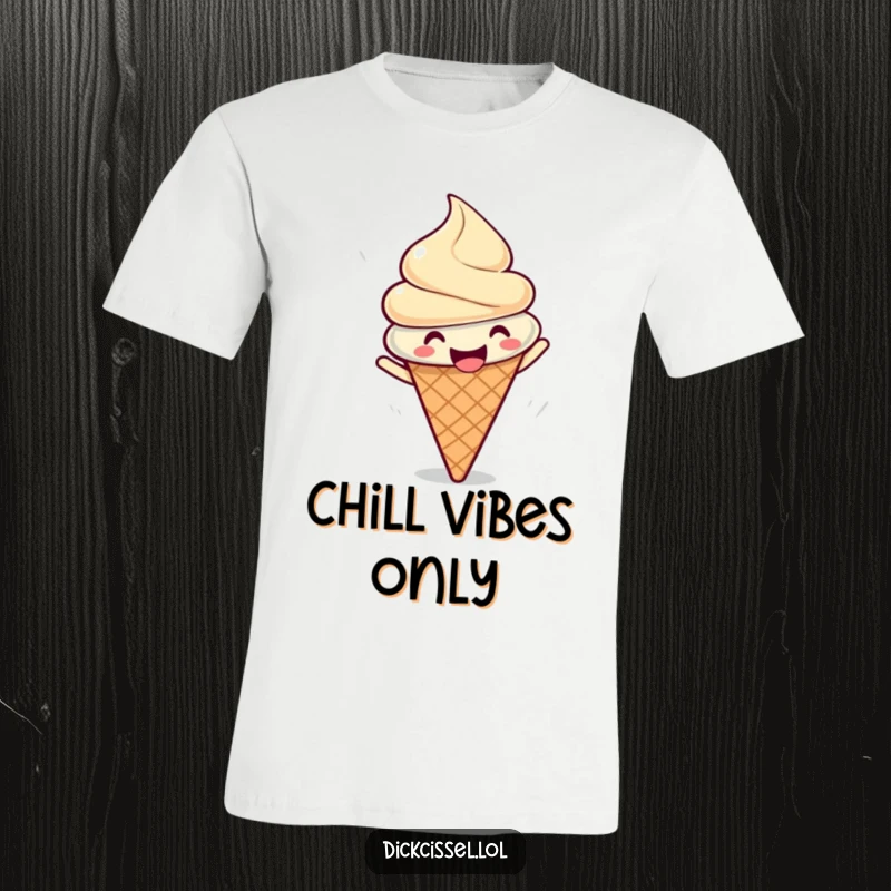 Funny t-shirt with a gleeful ice cream cone doing a happy spin, perfect for expressing pure joy.