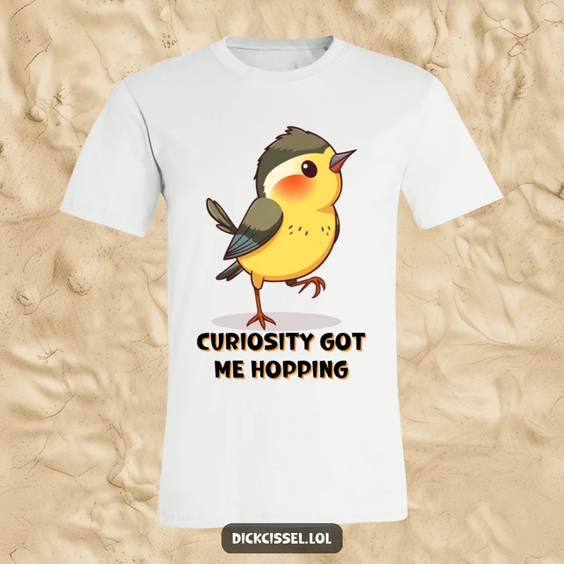 Funny Dickcissel Bird T-Shirt: A dickcissel bird hopping sideways with a mischievous and curious glint in its eye.