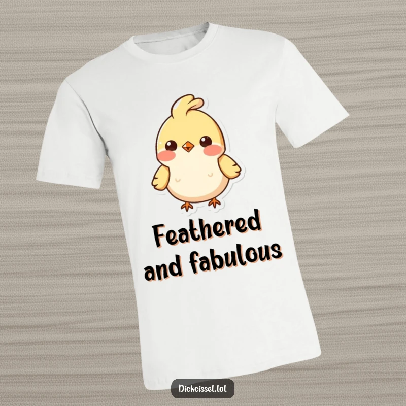 Funny T-shirt showcasing a small, animated bird character with a distinct bobbing feather tuft, exuding pure happiness and charm.