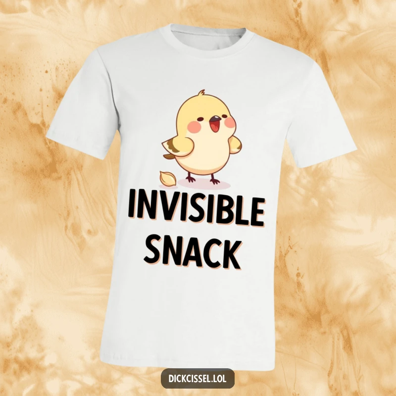 Funny t-shirt depicting a small bird intently pecking at an imaginary seed, showcasing its amusing concentration. Graphic tee.