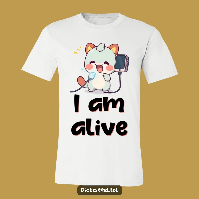 Funny Tech Power T-Shirt: Creature Plugging Glowing Cable - Hilarious Geek Apparel!