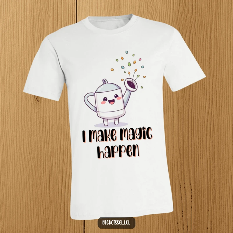 Funny cute watering can character joyfully spraying a bright rainbow, bringing smiles to all who see it.